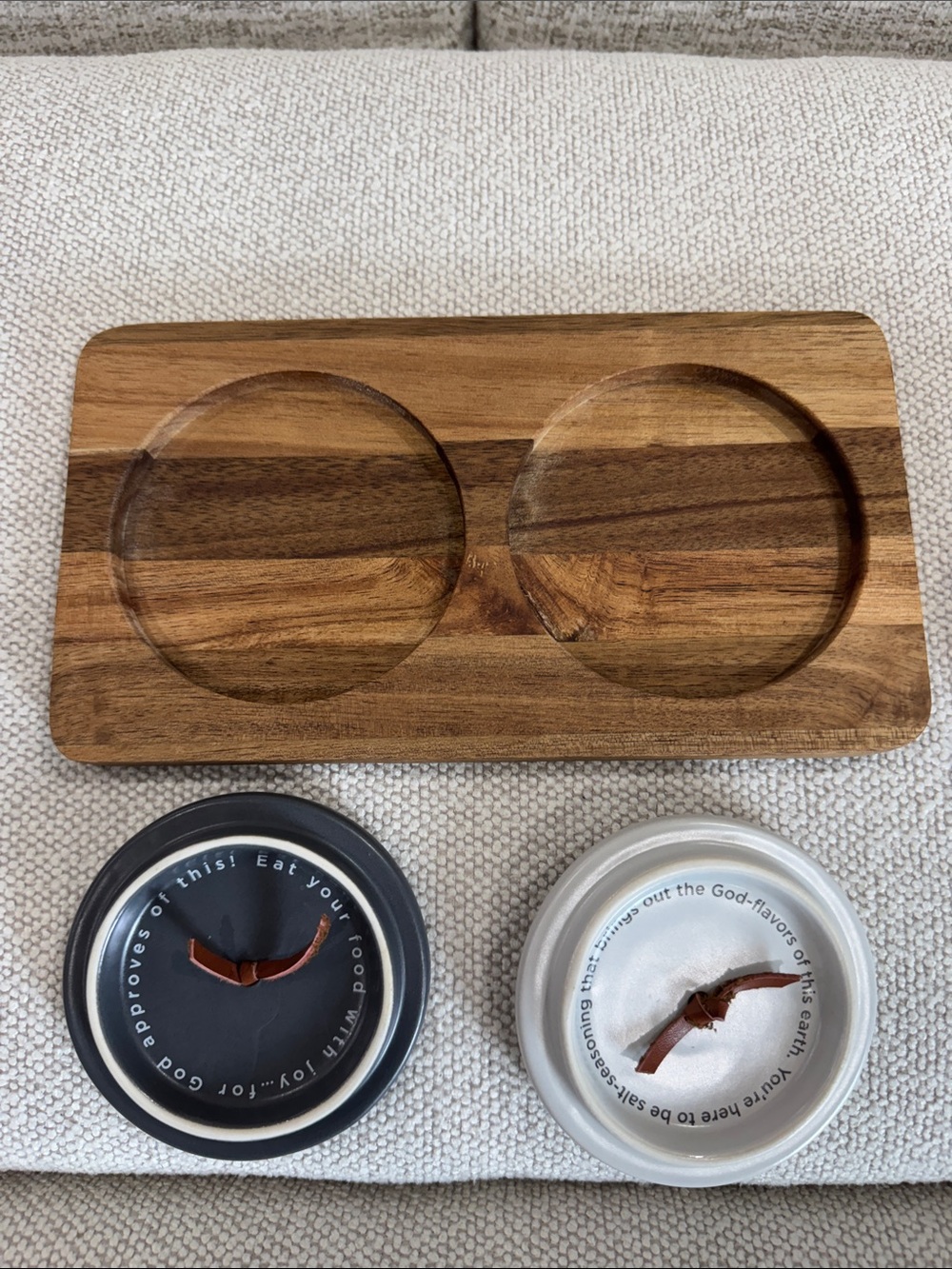 Salt and Pepper Ceramic Canister Set with Wood Tray - White & Gray - Picture 3 of 4
